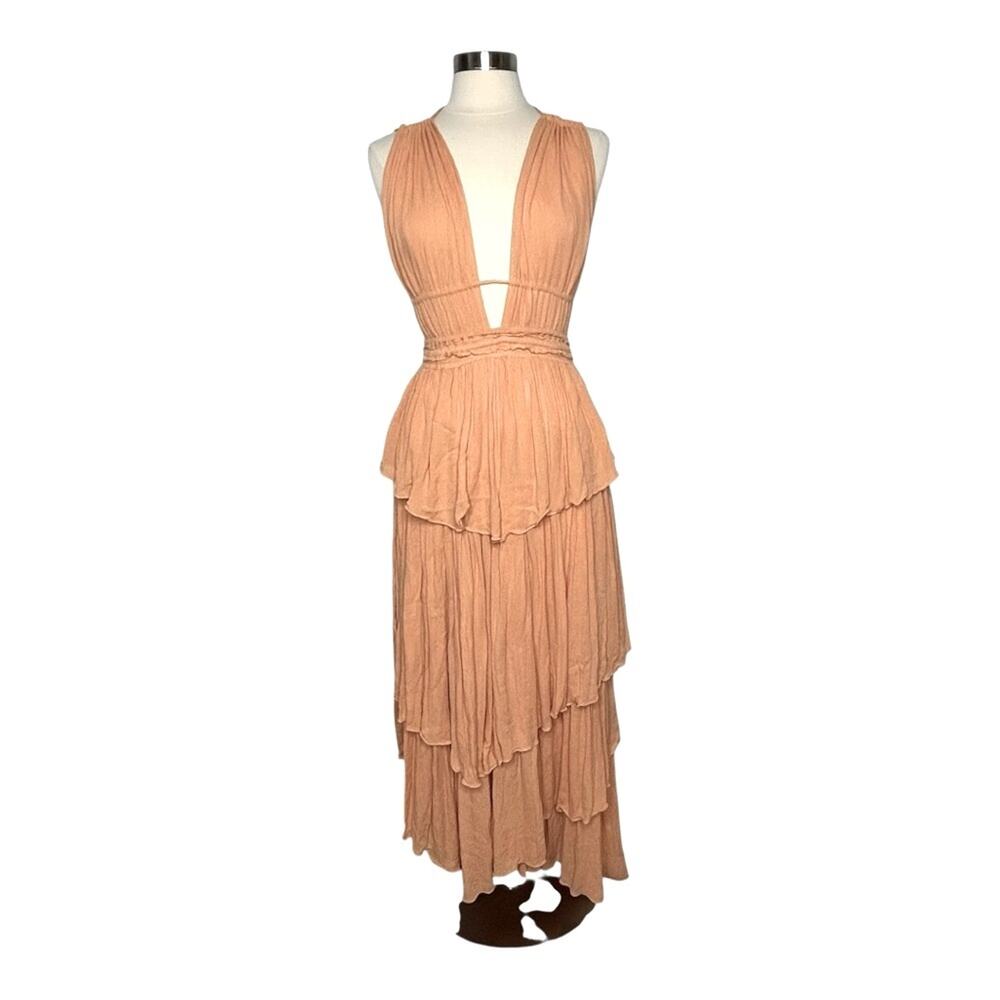 Free People Drop Dead Beauty Tiered Maxi Dress Large Orange - Picture 2 of 9